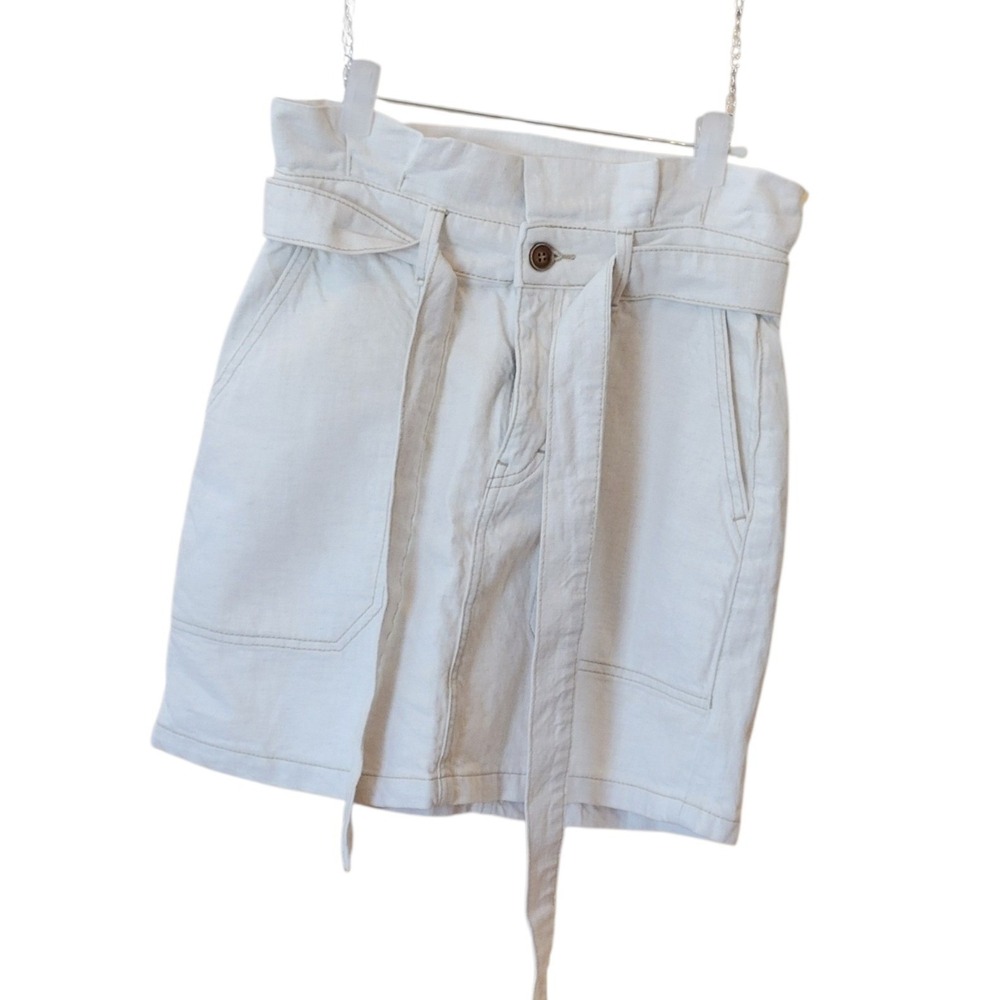 Free People Skirt Womens 2 Beige Cream Paperbag Waist Pockets Boho Belted Mini - Picture 3 of 16
